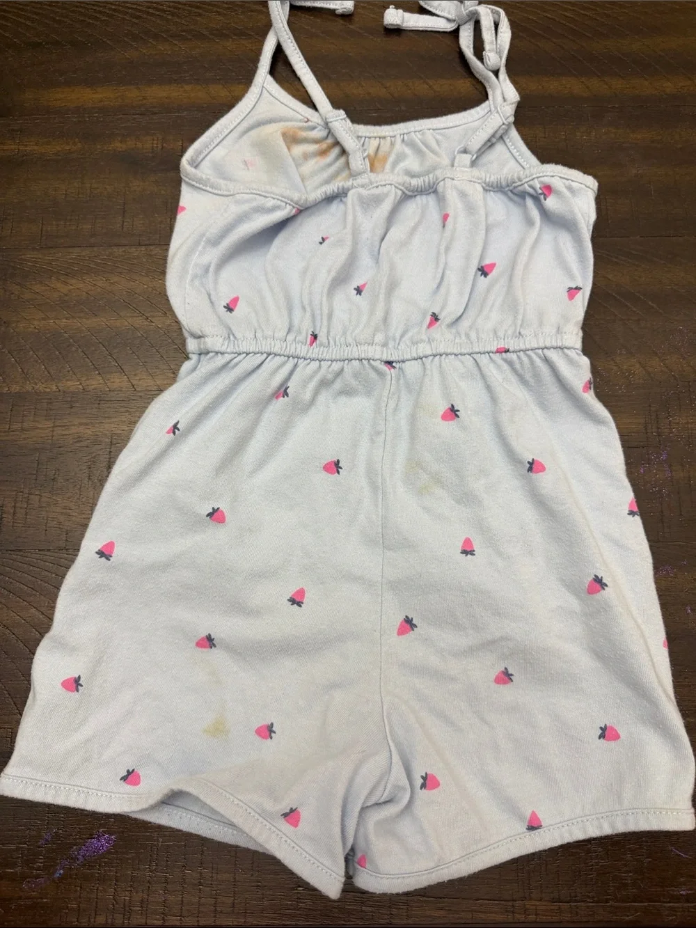Cat & Jack Light Blue Romper with Pink Strawberry Motif